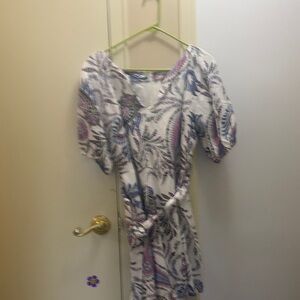 LOFT White Dress with Blue and Purple Paisley Print